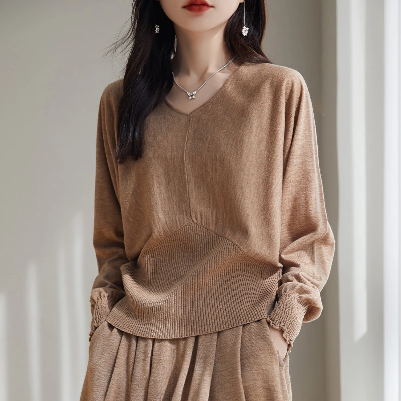 哥弟阿玛施正品2025秋季新款时尚百搭简约韩系V领长袖针织衫女