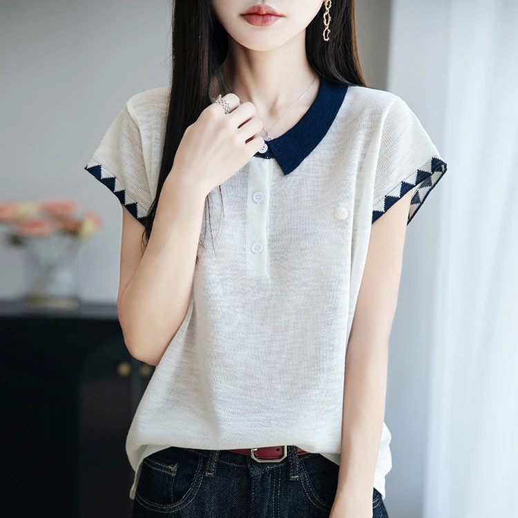 夏季衣服女款黑色夏装大码百搭时尚翻领气质上衣短袖T恤女装通勤