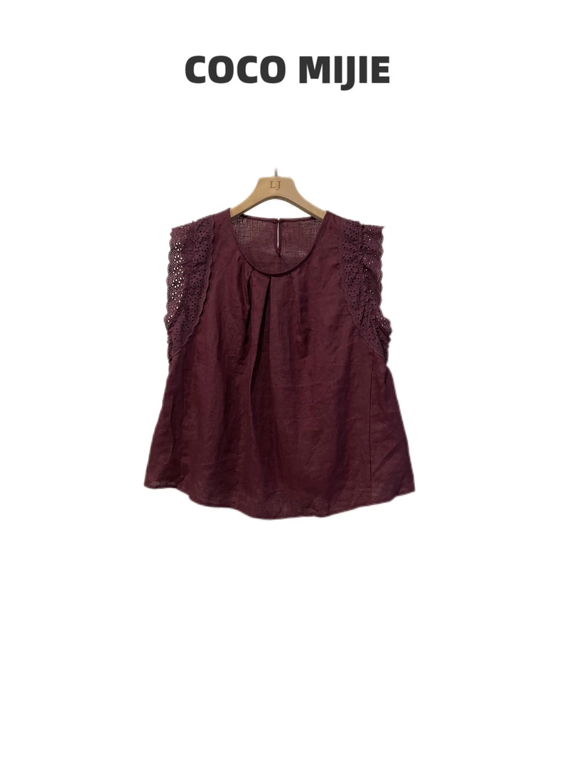 泡菜花边袖亚麻衫FS-1057