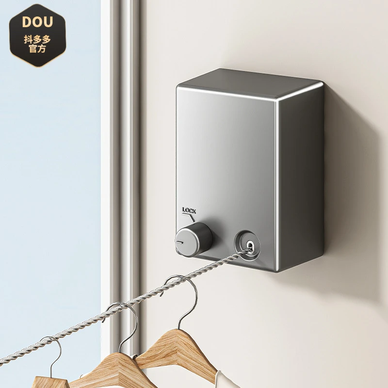 伸缩晾衣绳免打孔晒晾衣服神器室内外卫生间阳台隐形不锈钢丝绳子