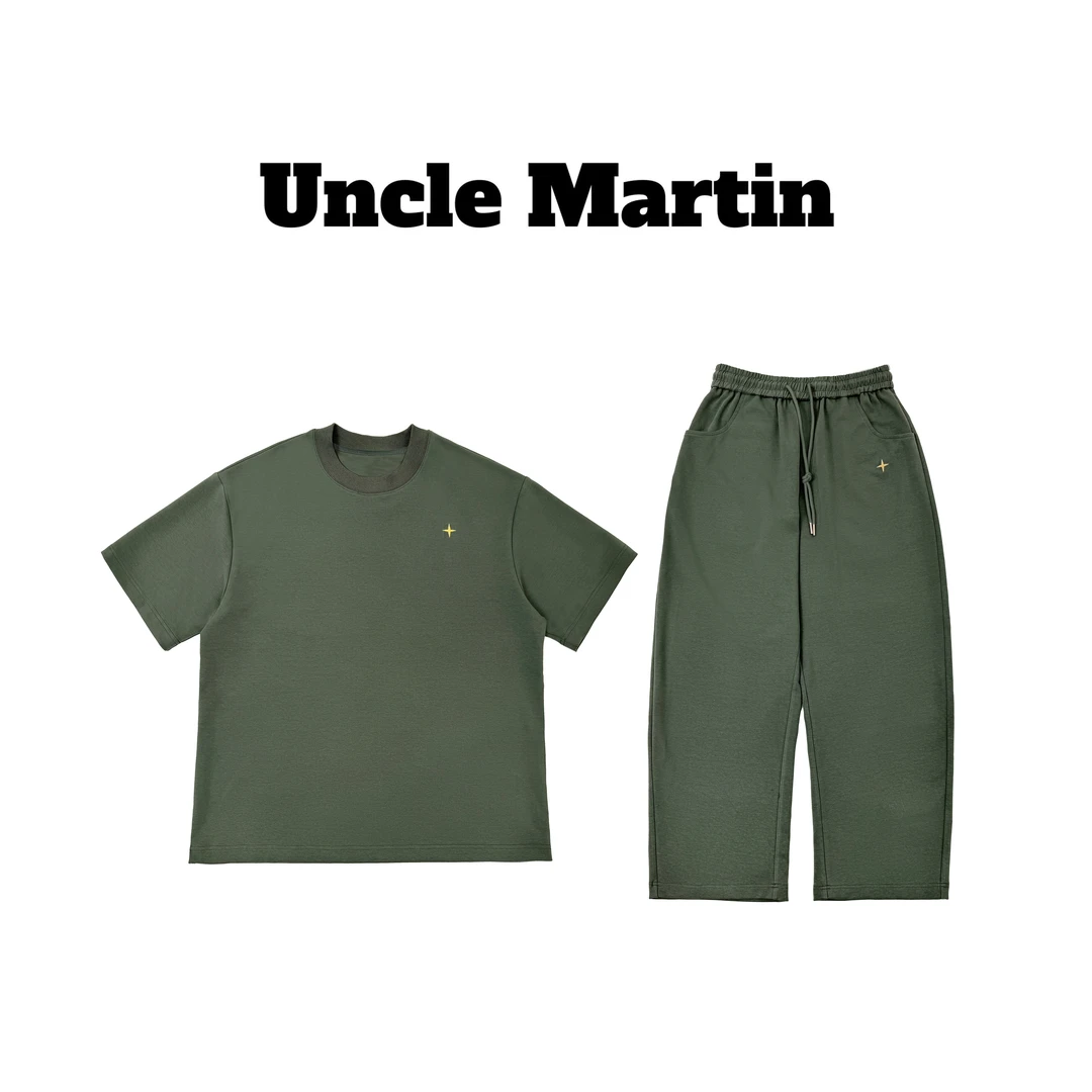马丁叔叔 25夏季新款石头家舒适休闲短袖长裤套装 318-5