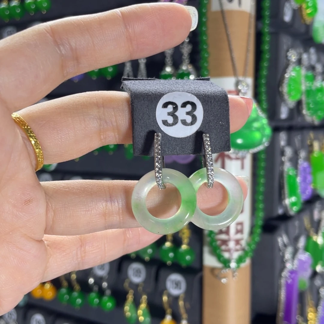 银S925镶嵌翡翠耳饰33