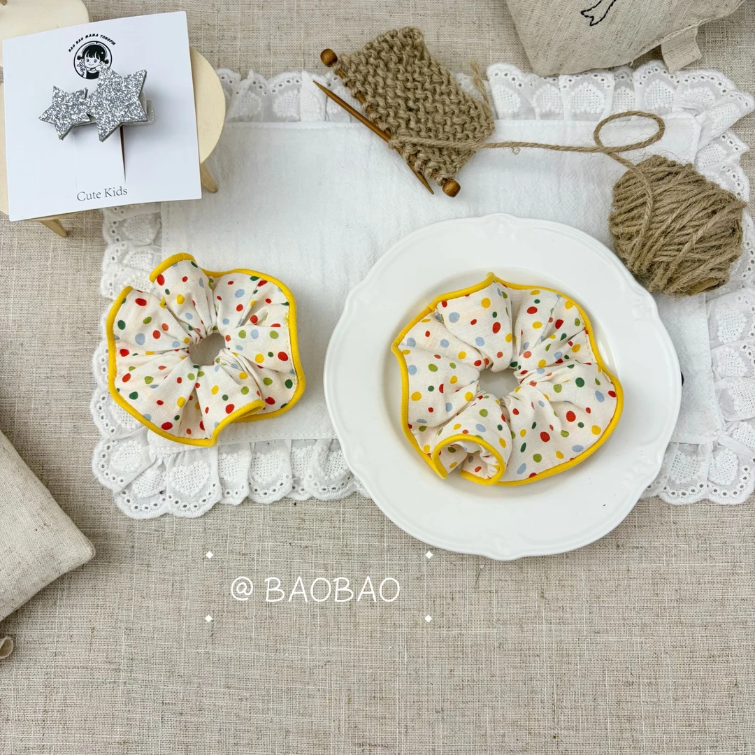 韩版新款气质小清新儿童大肠发圈布艺头绳波点发圈发绳皮筋发饰