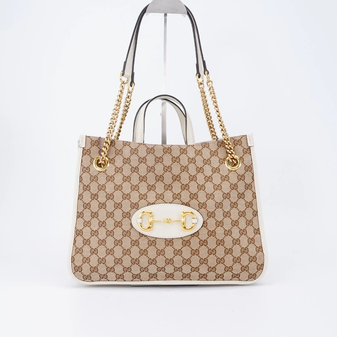 95新 GUCCI/古驰 【白菜】1955托特包中号马衔扣/BG23002014