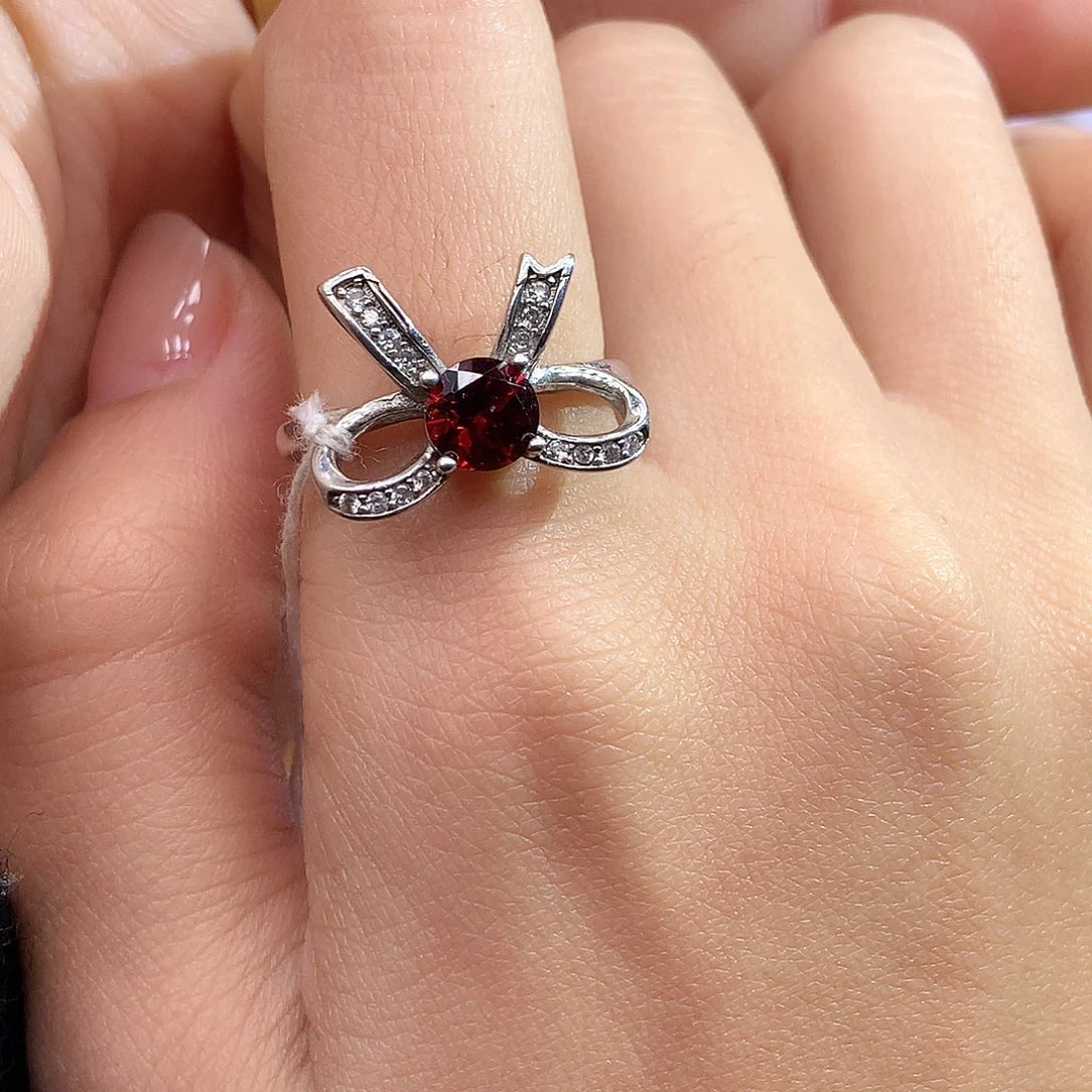 戒指石榴石银S925镶嵌