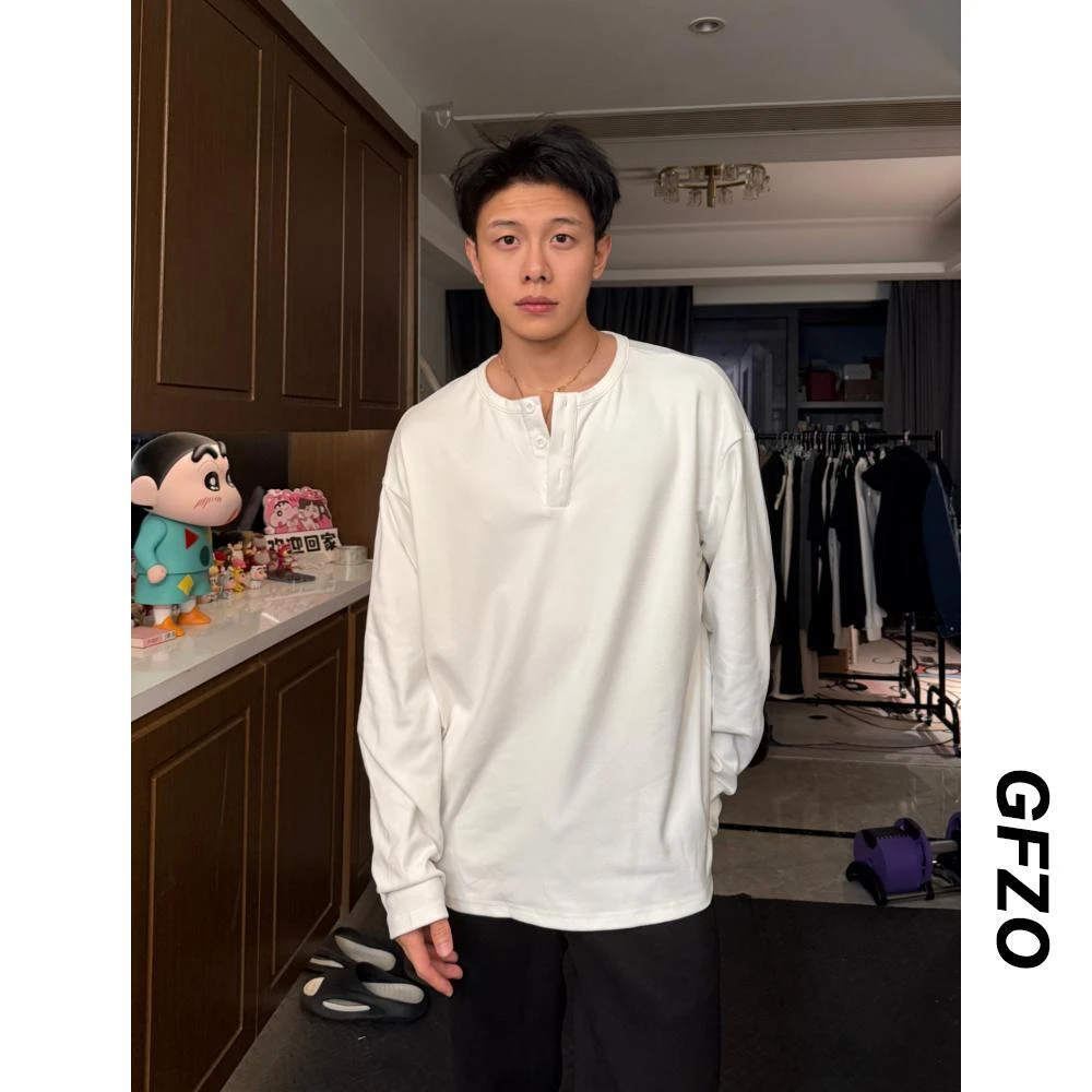 秋冬阳离子德绒打底衫男休闲保暖亨利领长袖T恤百搭体恤衫内搭