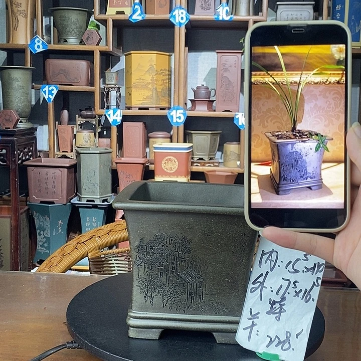 花盆紫砂天青泥水乡精刻特价