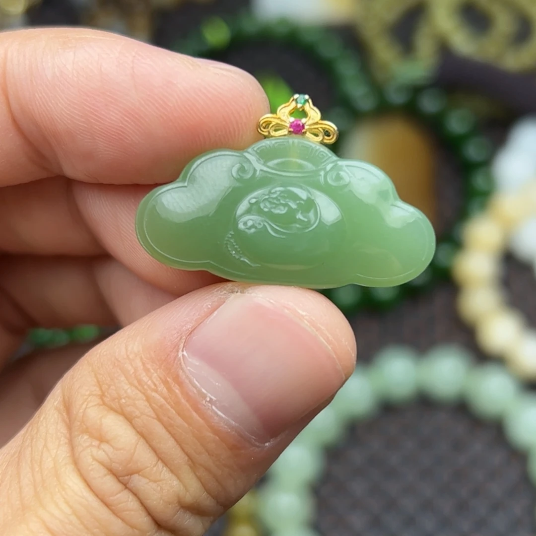 和田玉银S925镶嵌挂件