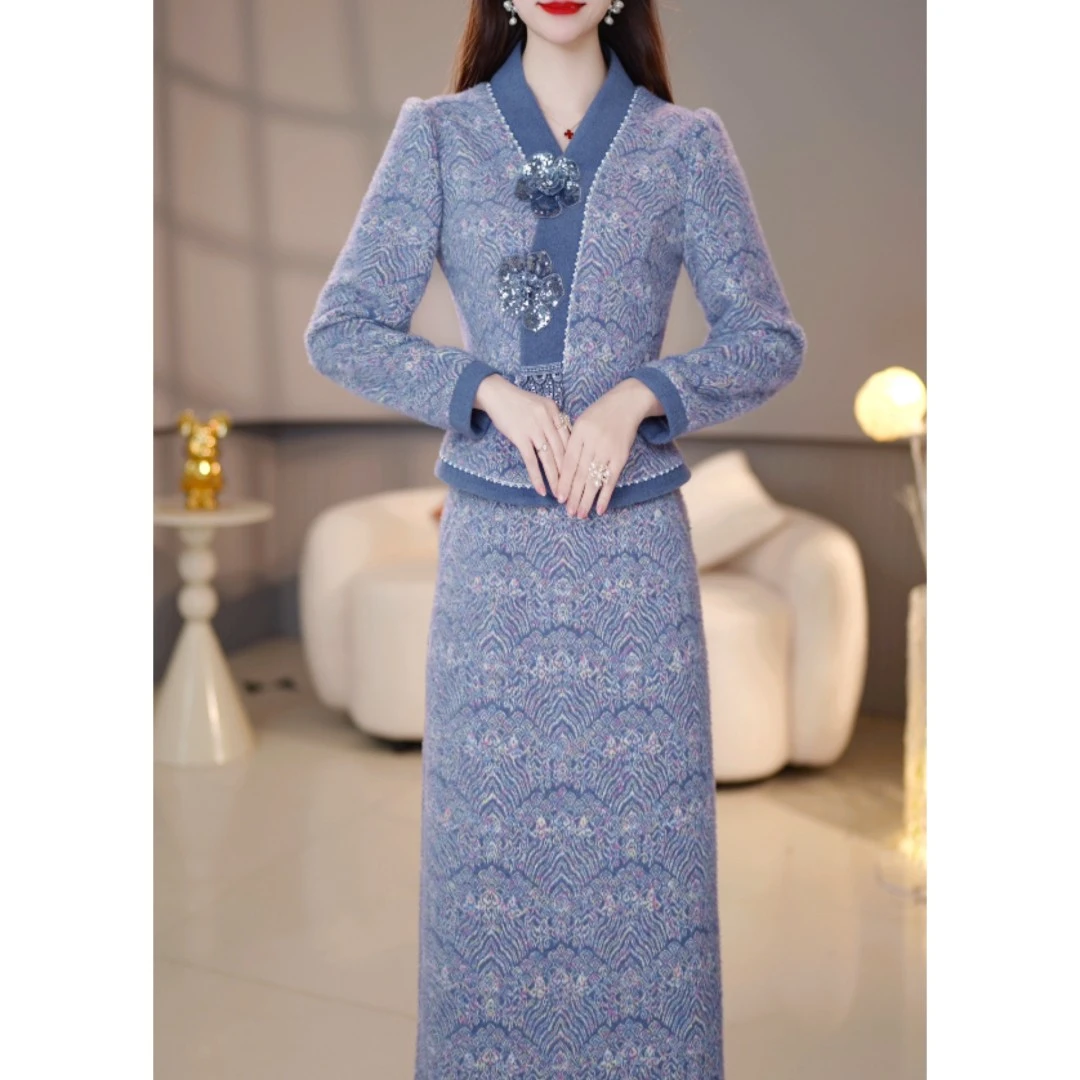 【定制套装】C1693上衣配半身裙优雅气质时尚减龄休闲显瘦收腰冬