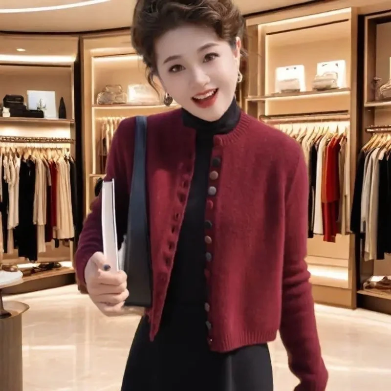 100%正品撤柜羊毛衫彩扣针织开衫秋冬季新款长袖外套显瘦简约毛衣