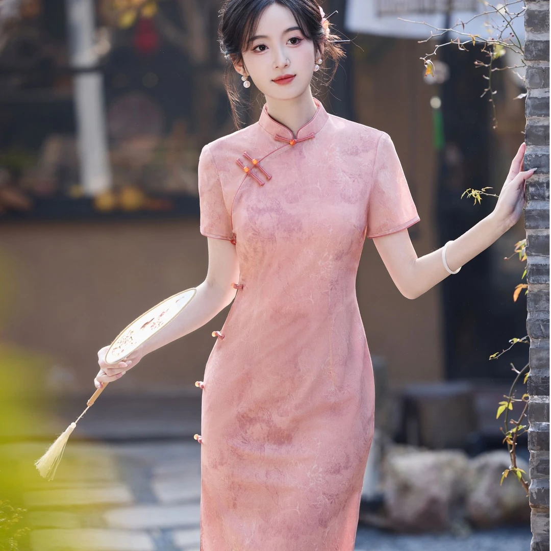 【宓悦-绮梦粉赏】2025新款粉色旗袍少女新中式气质优雅日常连衣裙