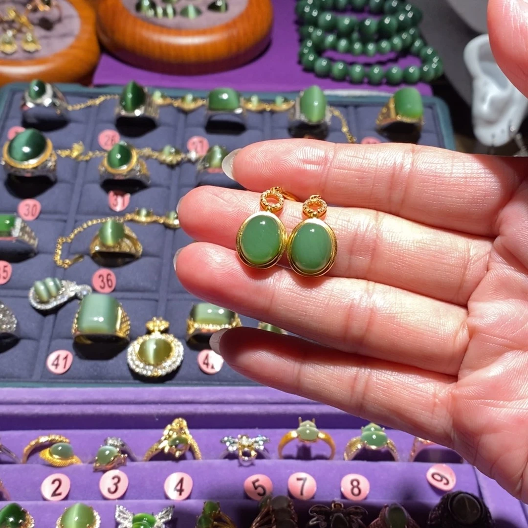 静***）和田玉银S925镶嵌耳饰