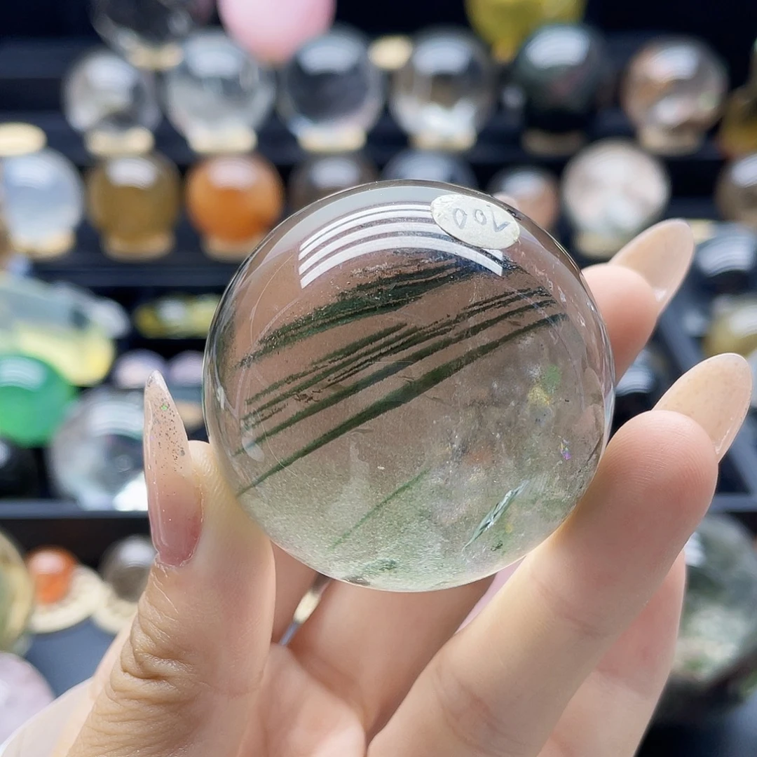 水晶未镶嵌珠宝半成品天然绿幽灵48.8mm