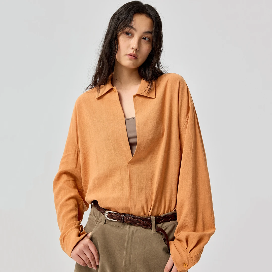 Simple Project*Ramie Chevron Shirt 天丝苎麻V领打褶衬衫