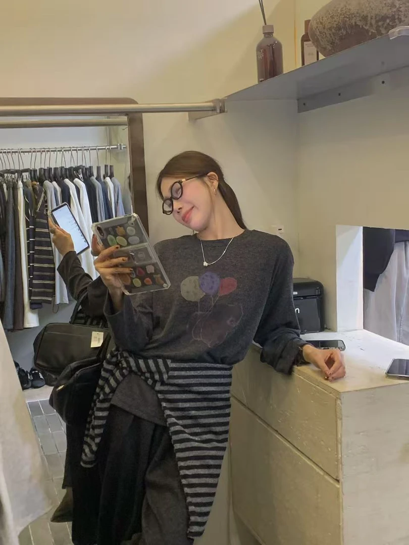 温柔瑶-Uncle Be冬季新款#圆领百搭卡通小熊上衣#7815