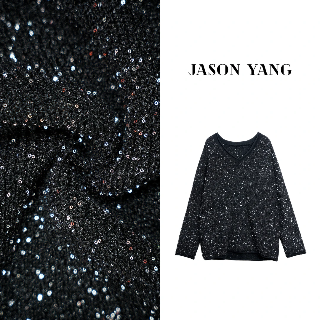 现货丽丽家  秋冬新款漫天星星细闪v领时尚休闲毛衣