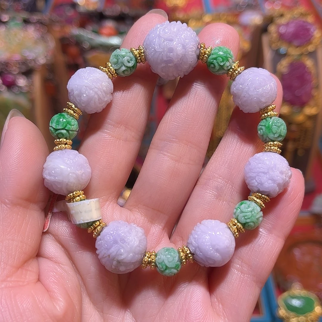 翡翠未镶嵌手链紫罗兰翡翠龙珠多宝手链