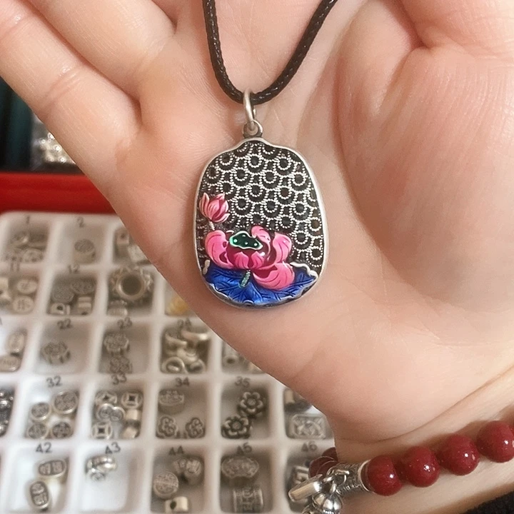 足银足银莲花心经吊坠