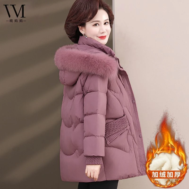 妈妈款冬季棉袄加绒加厚外套中老年人女装50-60岁母亲洋气棉衣服