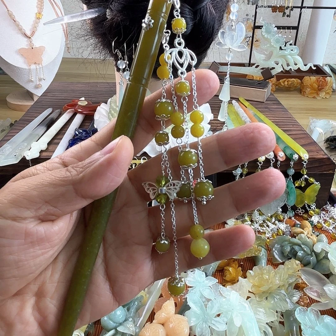 合金蛇纹石玉发饰