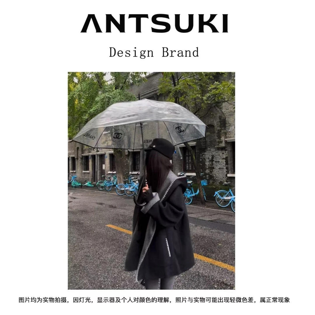 AnTsuki.【爱尔兰冬】连帽宽松型长款秋冬毛呢外套毛呢885192