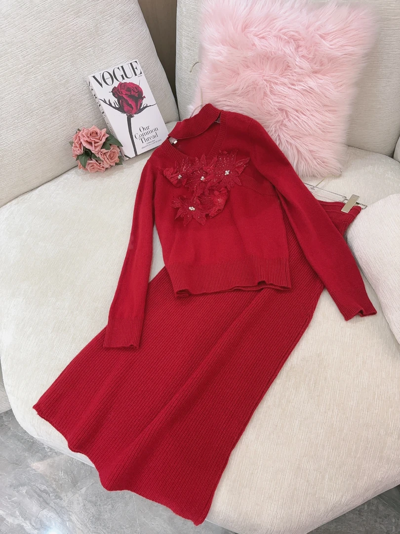 DC【逆时间】新款时尚气质百搭减龄大花女士上衣半裙套装