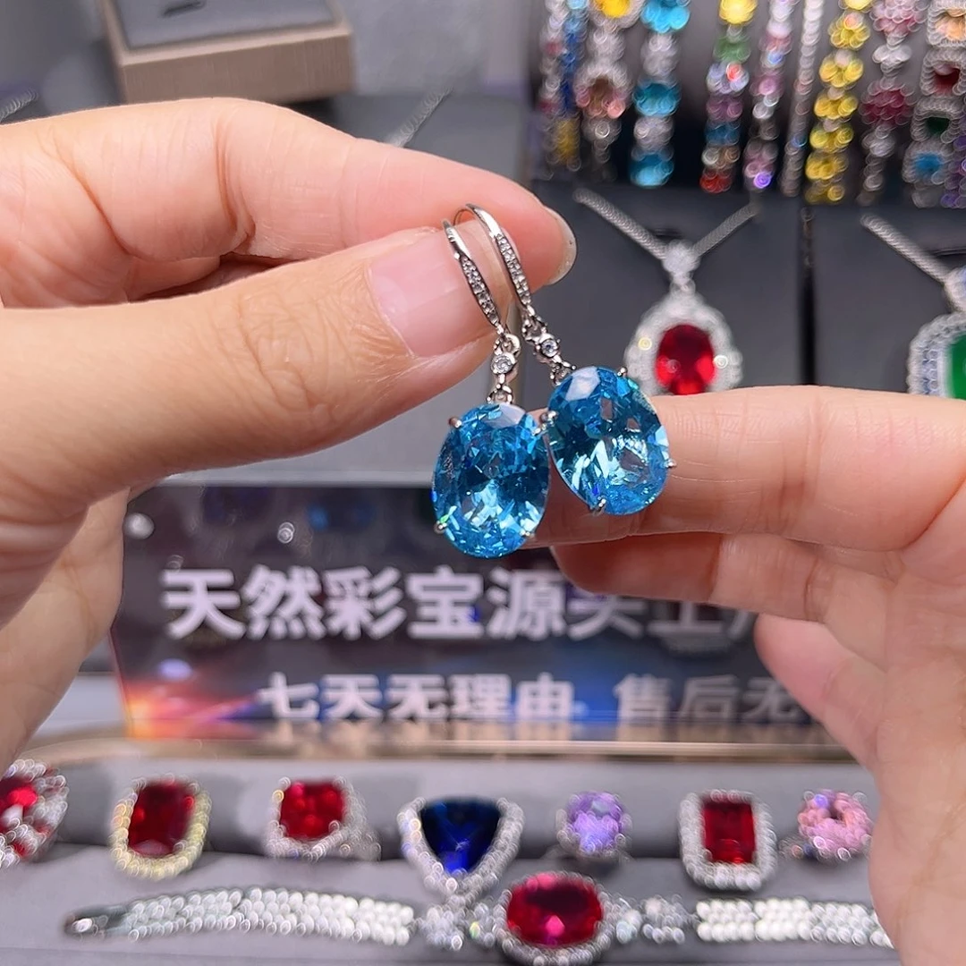 银S925镶嵌耳饰托帕石m 173