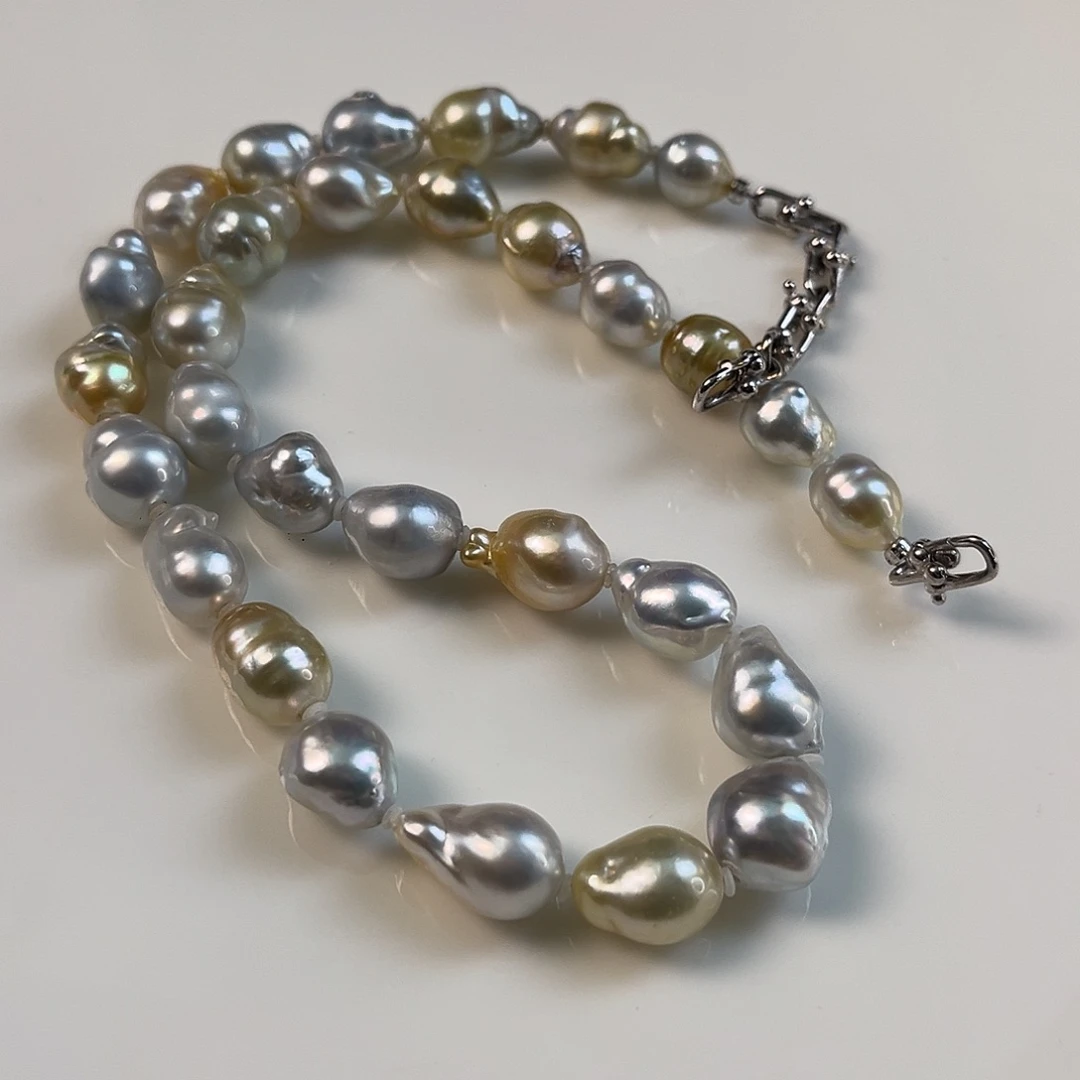 海水珍珠颈饰银S925镶嵌澳白金珠9-12