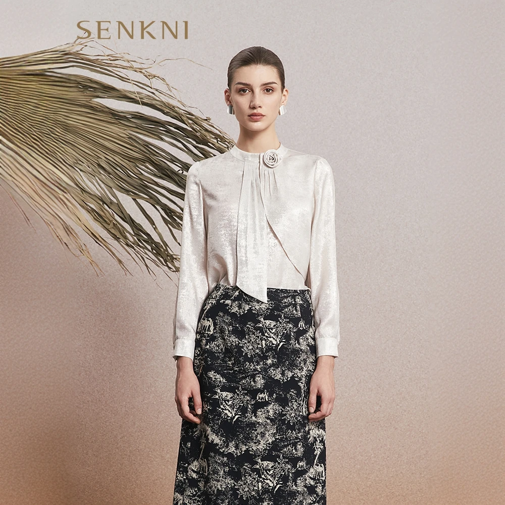 SENKNI圣可尼新品鎏金百合立体盘花小衫S121202NF