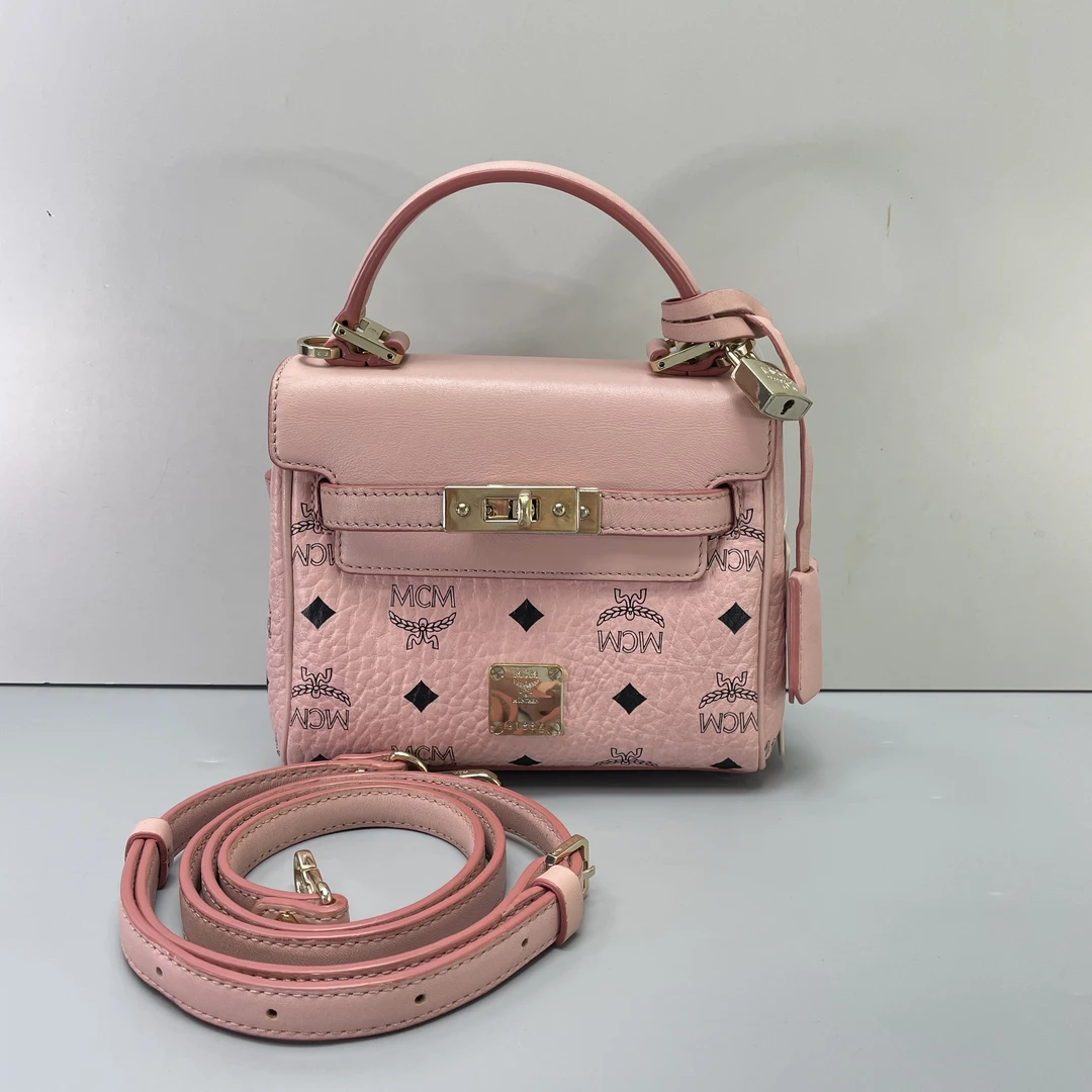 90新 MCM 媚姐/mcm粉色凯丽小号手提包（少小牌）18x14x10cmG092302
