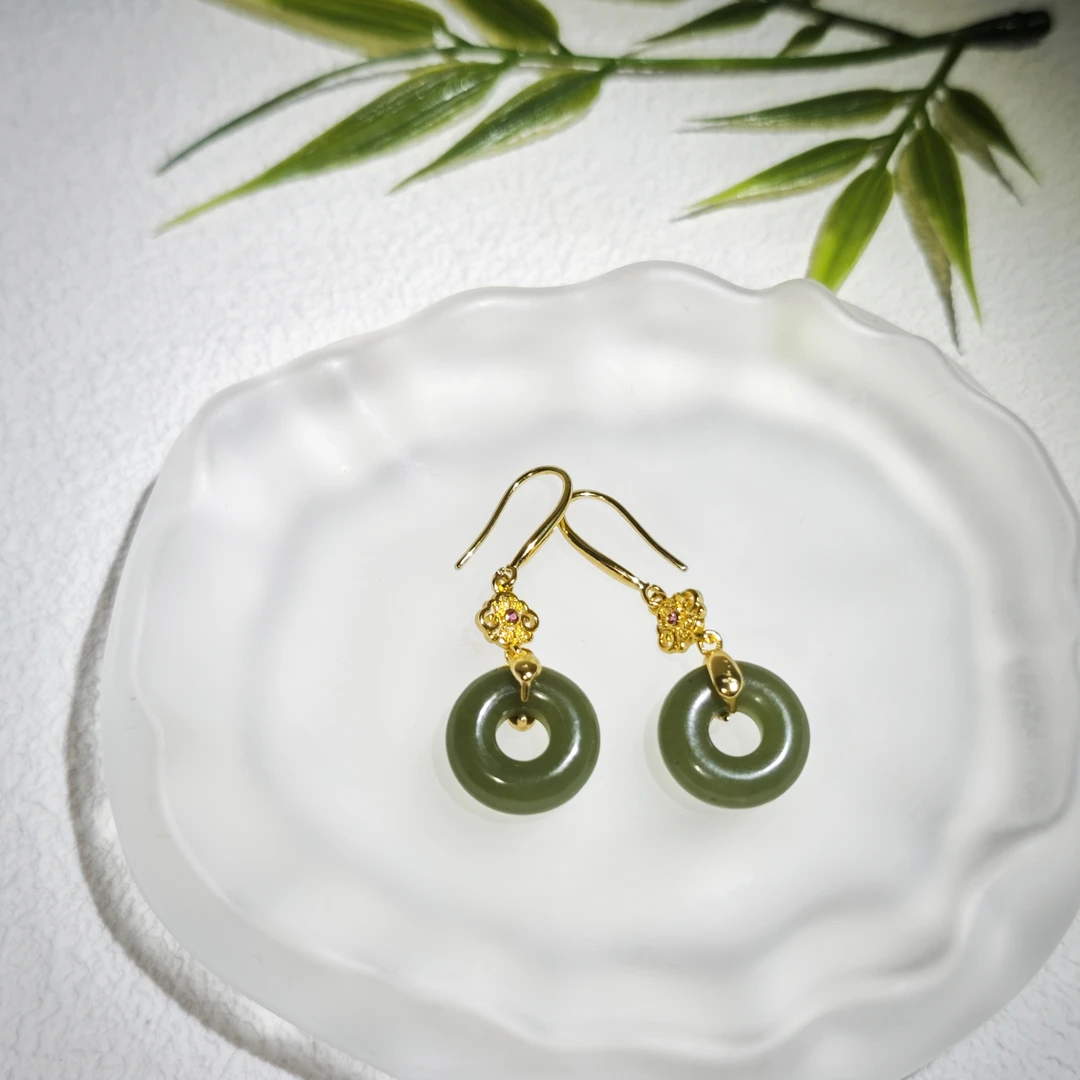 古韵流芳 和田玉国风平安耳坠 （多样性发其一）H492