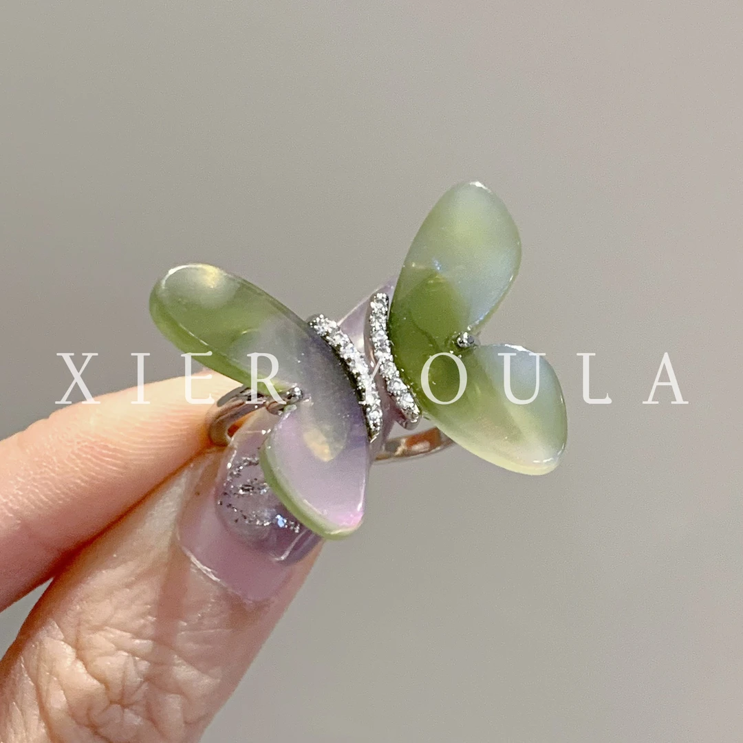 铜合金亚克力戒指 【喜儿ula】2-11-3蝴蝶花园轻奢时尚设计开口戒