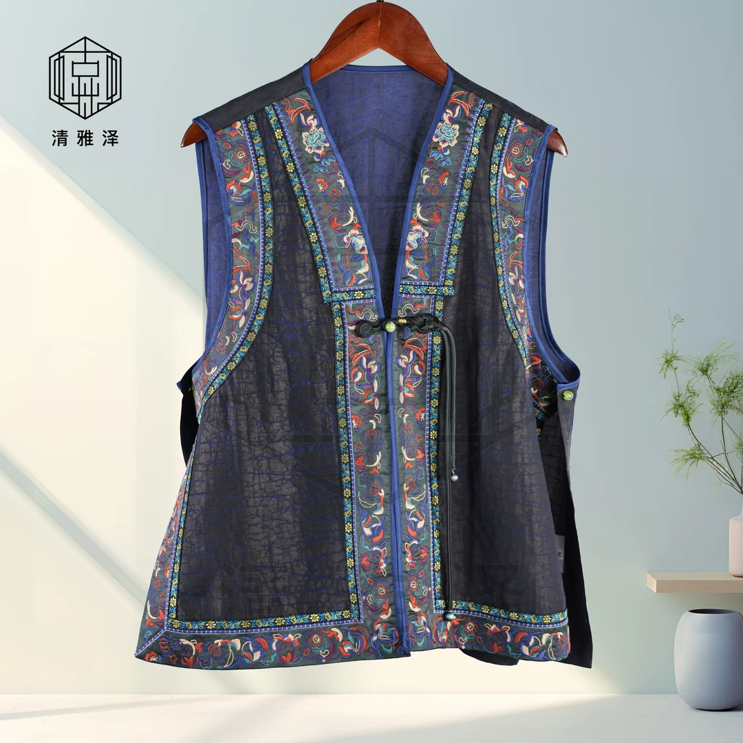 稀有蓝龟！重裂透彩龟裂纹香云纱马甲！民族风GZ4249