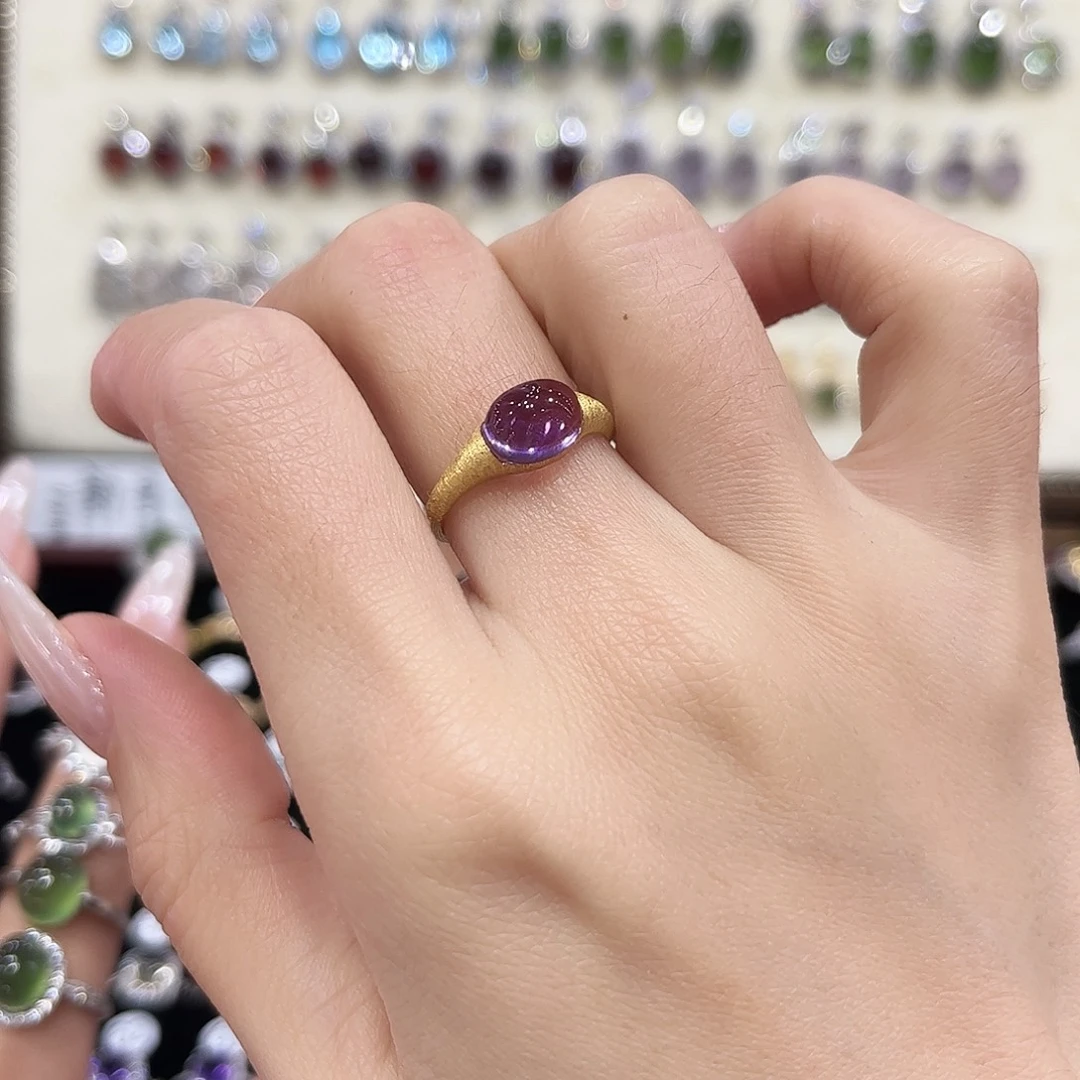 紫晶银S925镶嵌戒指金托不保色