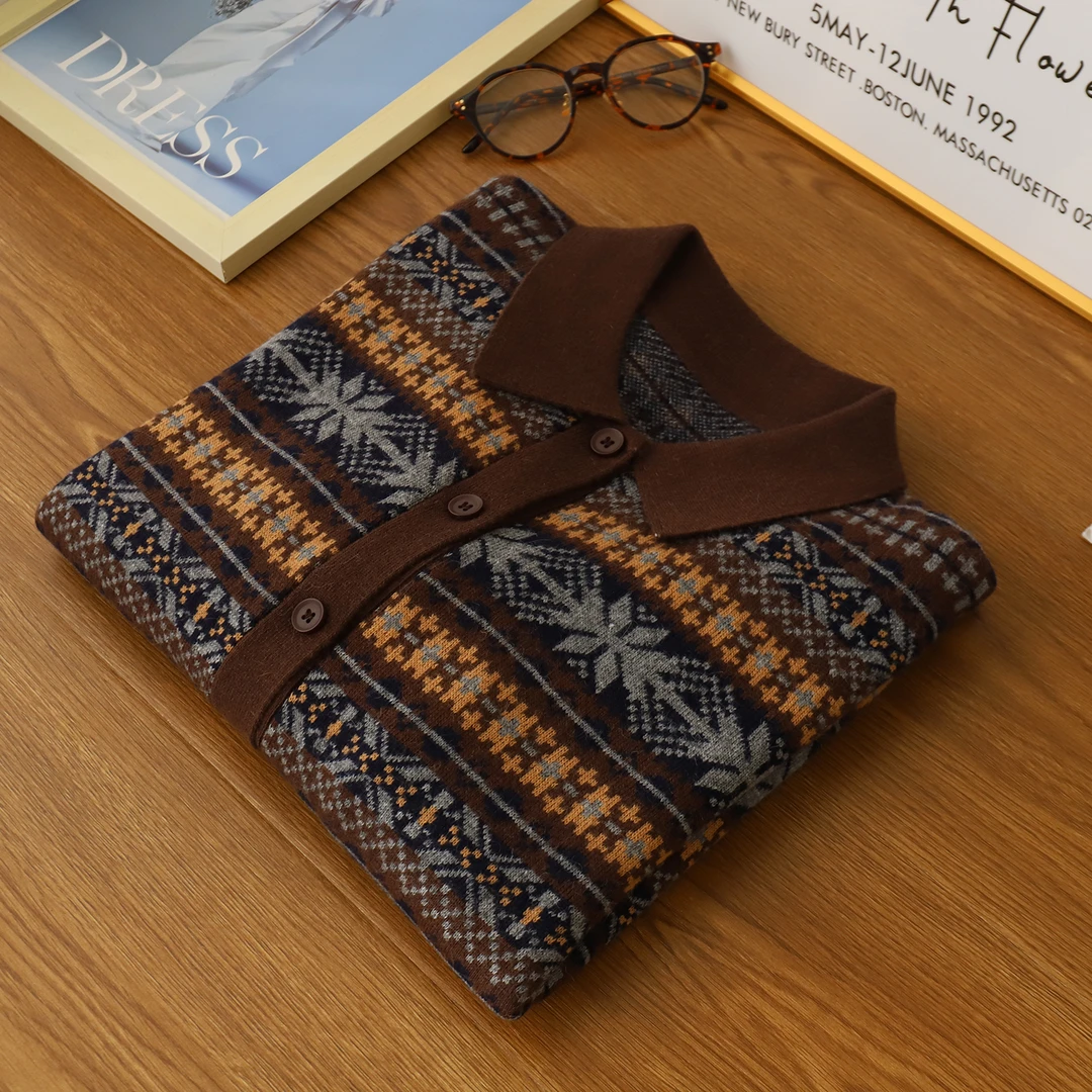 复古费尔岛翻领单排扣针织开衫女秋冬新款长袖百搭减龄毛衣外套潮