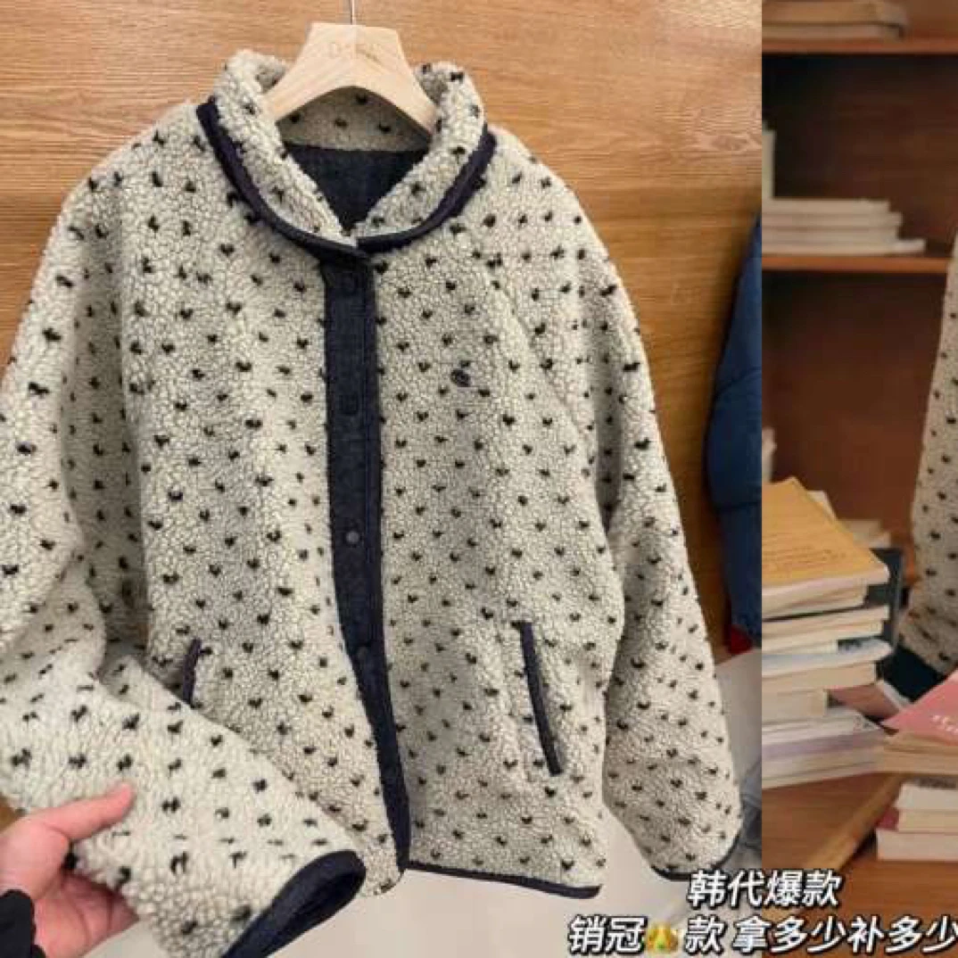 日系 秋冬小波点羊羔毛韩系外套胸142长60