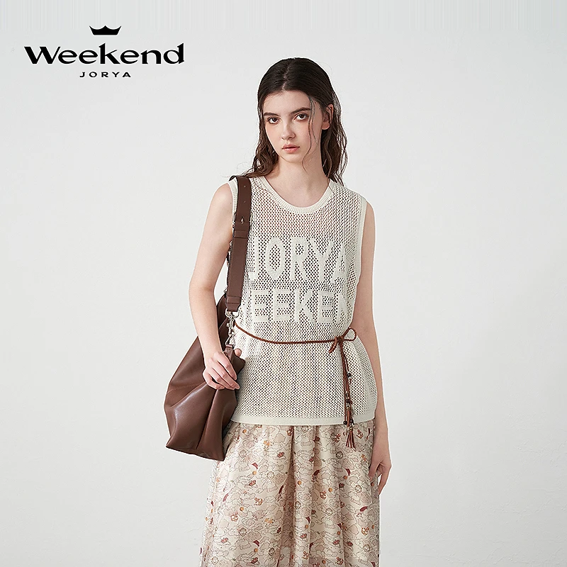 【商场同款】卓雅周末25夏新款肌理感字母宽松镂空针织背心R220609C