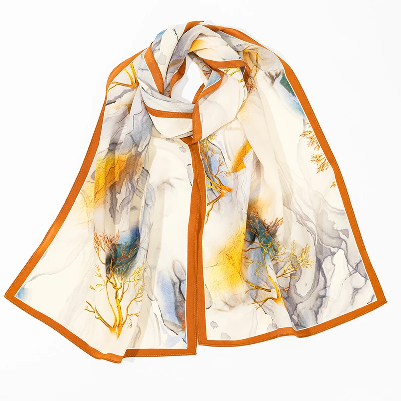 达芬奇密码2025春夏新款丝巾双绉真丝百搭飘带长辈礼盒装多色选