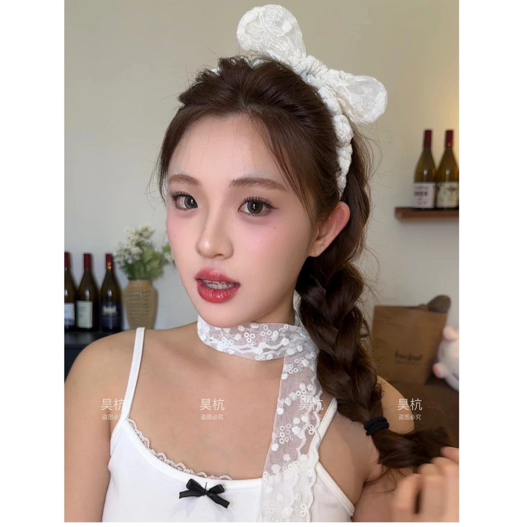 兔耳蕾丝～小花边！高颅顶齿梳绕布花边蕾丝兔耳朵发箍甜妹减龄