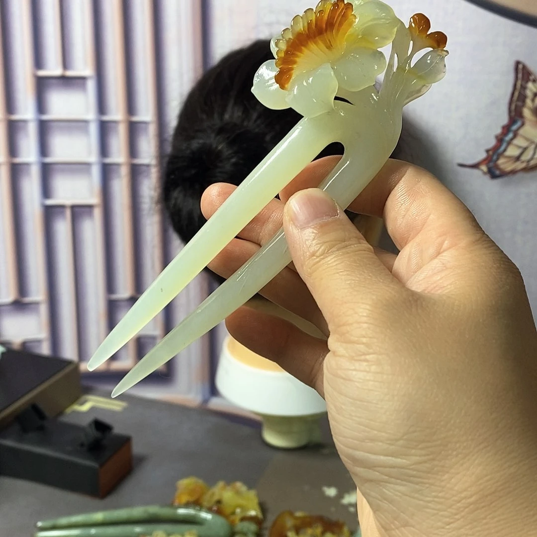 岫玉岫玉发簪未镶嵌沿*