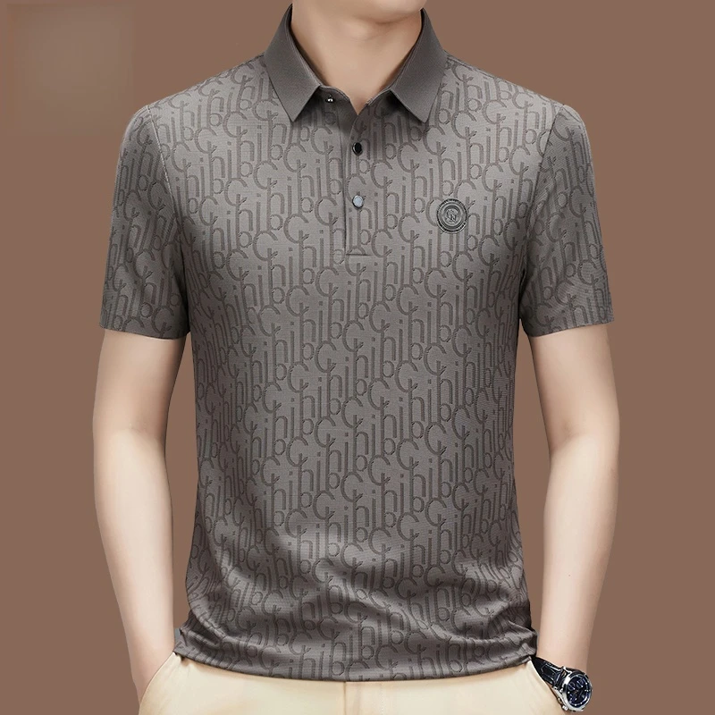 桑蚕丝短袖T恤男2025夏季新款冰丝弹力商务休闲翻领POLO衫男