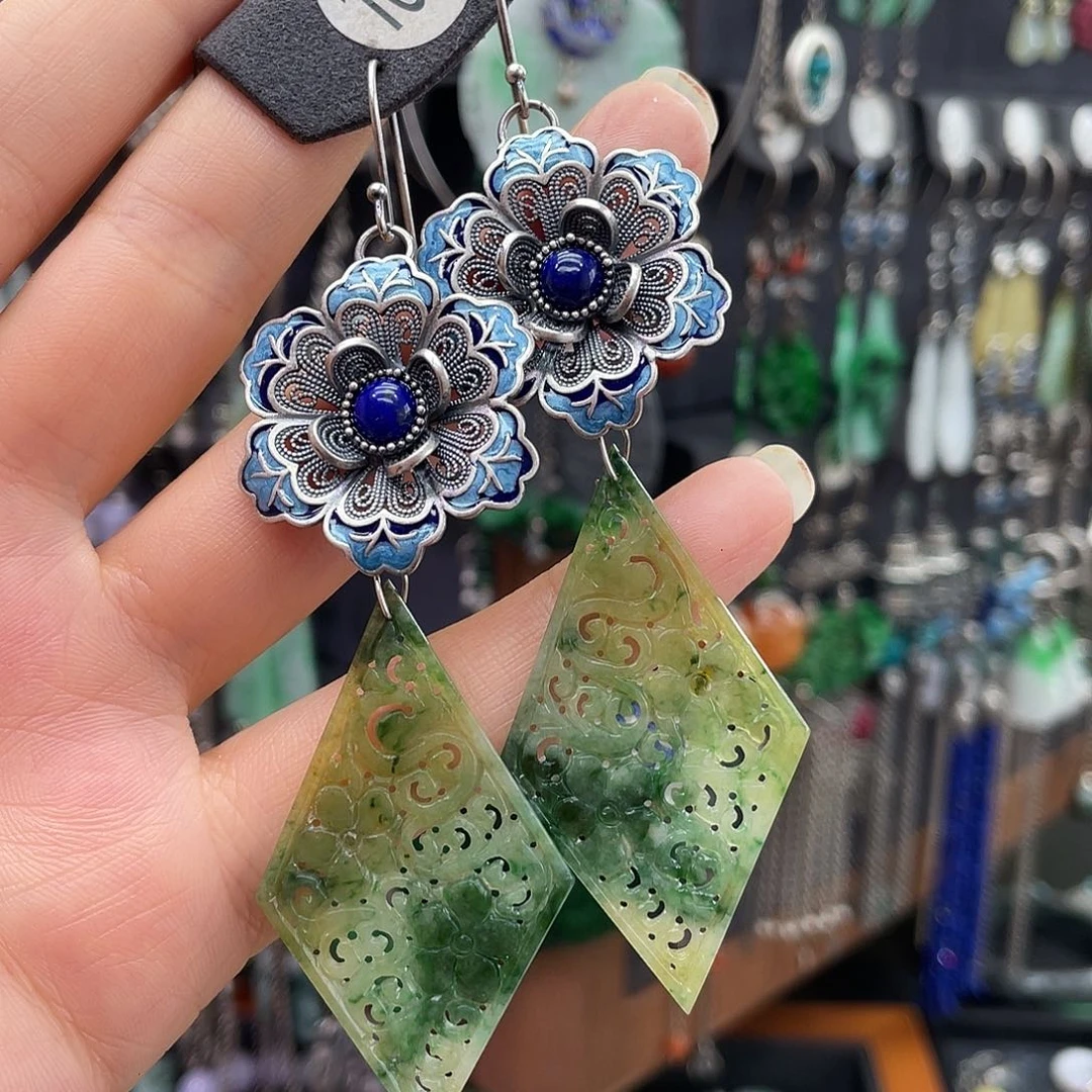 翡翠银S925镶嵌耳饰不*，645ghbgg