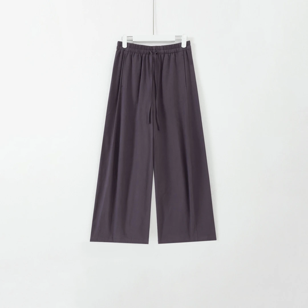 几里与麻 简约松弛感抽绳松紧腰休闲裤 裤长100 2091255