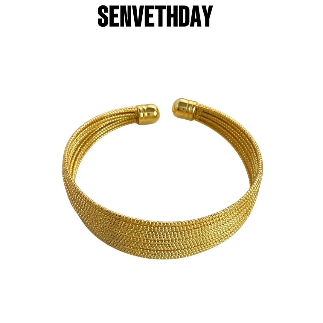 Senveth Day 铜合金手镯 琵琶琴手镯气质时尚编织古法经典宽边