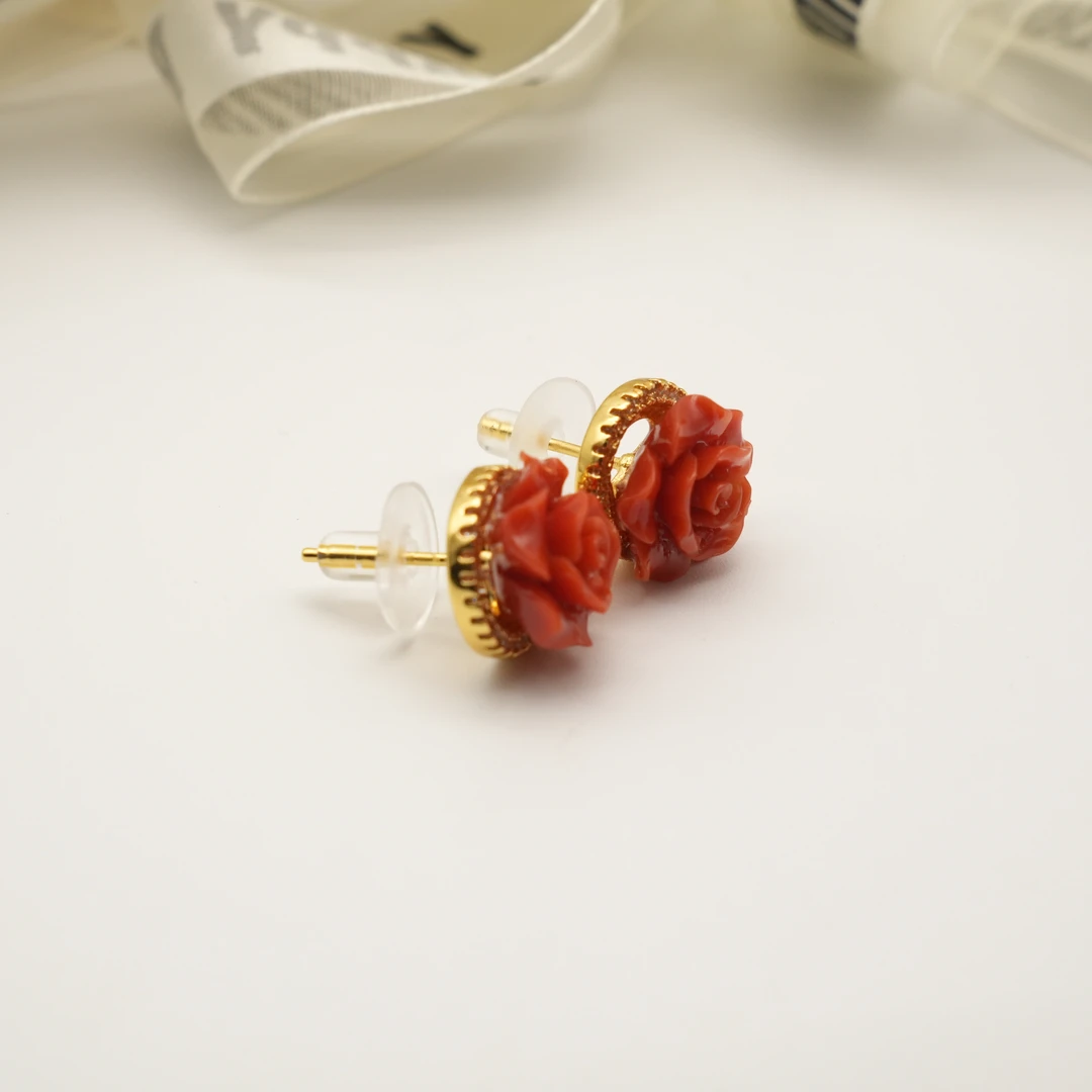 合金珐琅耳饰 精致高还原阿卡红耳钉戒指经典百搭简约