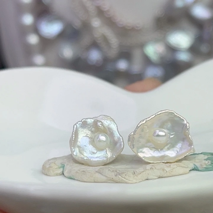 淡水珍珠耳饰银S925镶嵌