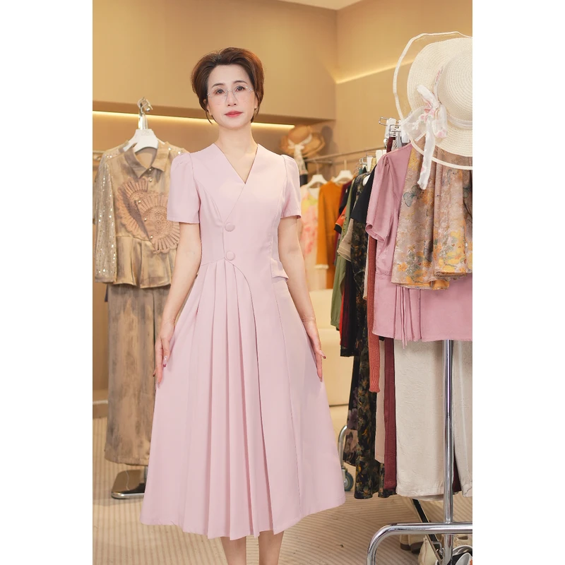 M0232 新款夏季新中式收腰长裙气质连衣裙女