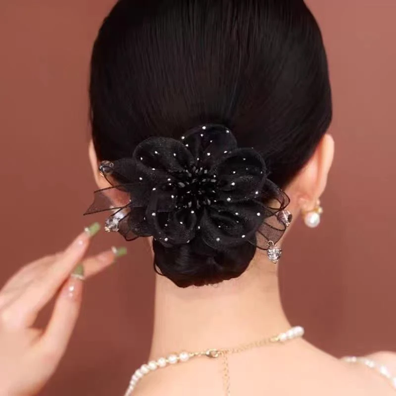 新款减龄满天星花朵头绳女欧根纱大肠发圈扎丸子头发绳高档发饰