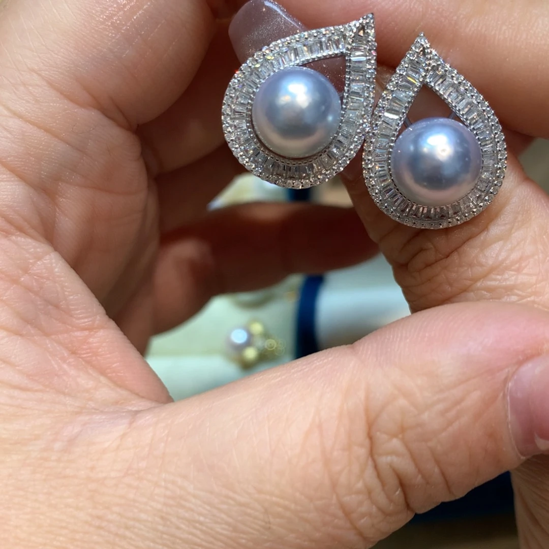 海水珍珠耳饰银S925镶嵌