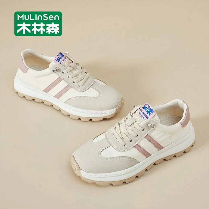 木林森女鞋2025新款帆布鞋秋冬轻便透气粉色阿甘鞋女休闲运动板鞋